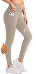 G Gradual Women's Fleece Lined Winter Leggings with Pockets Water Resistant High Waisted Thermal Warm Pants Running Hiking(Khaki,XS)