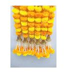 SPHINX Artificial Marigold Fluffy Flowers with Bell and Tuberoses (Rajnigandha) Garlands Tassles Strings for Decorations - (Yellow & Light Orange (6 Pieces), Approx 3 ft/36 Inches/90 cms)