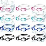 12 Pack Kids Swim Goggles No Leaking Cool Unisex Swimming Goggles Wide View Quick Adjustable Strap Swim Goggles for Child Boys Girls 6 to 14 Years Old