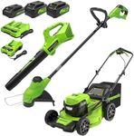 Greenworks 48V (2x24V) 21" Cordless Battery Self-Propelled Mower, 10" String Trimmer & 320 CFM Blower Combo Kit w/ (2) 5.0Ah Batteries, (1) 2.0Ah Battery & Chargers