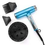 BaBylissPRO Nano Titanium High Speed Lightweight Hair Dryer with Diffuser, Concentrator, Straightening Pic, 3 Speed/Heat Digital Settings, Powerful 1400 Watts, Dual Voltage, Blue