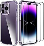 ivoler [4 in 1 Camera Cover Case Compatible with iPhone 14 Pro 6.1" with 3 Pack Tempered Glass Screen Protector, Slim Soft TPU Shockproof Anti-Scratch Phone Case Cover - Clear