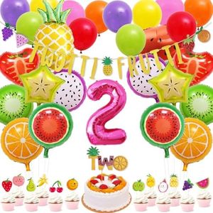 70 Packs Tutti Frutti Party Decorations Set Twotti Frutti Glitter Banner/Cake Topper Fruit Cupcake Toppers Mylar Balloons for Twotti Fruity Second Birthday Party