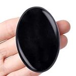 2.4Inch Large Black Crystal Stone Polished Palm Healing Gemstone Pocket Thumb Worry Stone Crystal Oval Pocket Palm Stone for Anxiety Massage Reiki Balancing Meditation Stress Relief