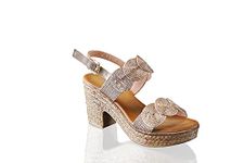 IVACHY Womens Sandal Ladies Wedge Woven Braided Block Heels Summer Espadrille Platform Shoes Size UK Champagne