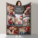 HOBULL Personalised Blanket Custom Blanket with Photos Text, Customised Photo Blanket Adults, Customisable Blanket Picture Collage Flannel Throw Christmas for Family Mom Dad Kids