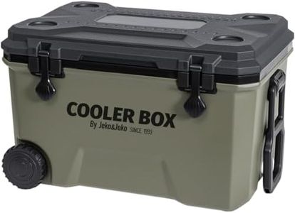 JEKO&JEKO 60QT Portable Wheeled Cooler with Ice Packs, Long Insulated Ice Chest with Dual Latches, Cup Holders, Bottle Opener & Drain Valve, Ideal for Camping, Fishing, Picnic, Beach (Black & Gray)