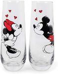 Exclusive Mickey and Minnie Mouse Kiss Hearts 2-Pack Stemless Fluted Glassware Set | Disney Kitchen Accessories | Drinkware For Home Bar, Couples Gift Housewares | Each Glass Holds 9 Ounces