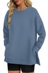 XIEERDUO Sweaters for Women Tops-Women Crewneck Oversized Sweatshirt Fall Long Sleeve Tunic Side Split Pullover Sweaters Blue XL