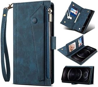 GoshukunTech for iPhone 6/6s Cover,for iPhone 7/8 Case,for iPhone SE 2020/SE 5G 3rd Gen Wallet Case,Skin Leather Flip Case with Wrist Strap [6 Card Slots] [2 Cash Pocket] [1 Zipper Coin Pocket]-Blue