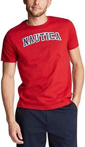 Nautica mens Short Sleeve 100% Cotton Classic Logo-series Graphic-tee T Shirt, Nautica Red/Red, Medium US