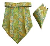 VOICI France Men's Paisley Design Cravat Ascot NeckTie Free Size Microfiber Fabric (Green yellow)