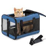 Conlun Cat Carrier Airline Approved, Soft-Sided Dog Carrier with Inner Safety Leash, Pet Transport Carrier for Small-Medium Cats Puppies up to 15 Lbs, Collapsible Travel Kitten Carrier Bag -Blue M