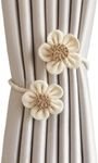 2 Pcs Boho Curtain Tie Backs for Curtains, Floral Ropes Curtain Holders for Drapes, Curtain Holdback for Home Office Room (Beige)