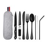 Travel Cutlery Set, 9-Piece Stainless Steel Set Outdoor Cutlery, Portable Camping Cutlery with Case(Black)