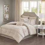 510 DESIGN Luxe Quilted Comforter Set Modern Transitional Design, All Season Down Alternative Warm Bedding Matching Shams, Bedskirt, Decorative Pillow, King, Ramsey Damask Neutral