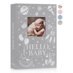 Lanpn Baby Photo Album 4x6 300 Pockets, Linen Newborn Bebe Ultrasound Photo Album with Memo Writing Area, Cover Photo Book, Picture Album for kids, Baby Boy Memory Book Keepsake Baby Shower Gift Grey