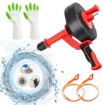 Feeloco Plumbing Snake Drain Auger,Drain Clog Remove with Drill Adapter Manually or Powered Use,42ft Flexible Snake Drain Hair Remover Tool for Bathroom Shower Sink and Kitchen(RED-42FT)