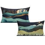 Outdoor Mountains Moon Desert Cactus Lumbar Throw Pillow Covers Sunset Landscape Decorative Rectangle Cushion Cases Watercolor Fall Home Decor for Patio Couch Sofa Bedroom Office 12x20 Set of 2