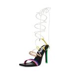 Steve Madden Unique Multi Strappy Tie Up Stiletto Heel Open Toe Heeled Sandals, Multi, 4 UK