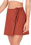 ODODOS Wrap Skorts for Women Built-in Shorts High Waist Tennis Skirts with Pockets for Casual Athletic Golf, Cinnamon, Medium