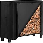 Amagabeli 4ft(122cmx35.6cmx122cm) Firewood Log Rack with Cover Large Capacity Outdoor Log Holder with Waterproof 600D Oxford Log Cover Weatherproof Firewood Storage Shelf Garden Black