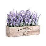 Velener Fake Lavender Plant with Decorative Tray Wooden Box 14"- Spring Decorations for Home Office, Cottagecore Country Farmhouse Decor, Bathroom, Porch Decor, Purple Room, Faux Flower Indoor Garden