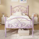 Weehom Twin Bed Frames, Modern Twin Size Metal Bed Frames for Kids Girls, No Box-Spring Needed Twin Platform Bed Frame with Headboard, 11.23 Inches Storage Space - Purple