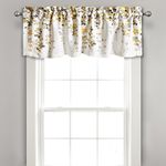 Lush Decor Weeping Flower Light Filtering Valance, 52" W x 18" L + 2" Header, Yellow & Gray - Floral Curtains - Valance Curtains - Bathroom & Kitchen Valances for Windows - Cottage & Farmhouse Decor