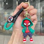 AEROSTARK Cartoon Characters Keychain for Girls Boys, Cute Silicon Keychains Accessories Keyring Key Purse Backpack Car Charms for Kids Gifts (Red Men With Green Hood)