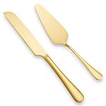 Wedding Cake Knife and Server Set, Gold Stainless Steel Cake Pie Serving Set Gift Cake Cutting Set for Wedding, Birthday, Parties and Events