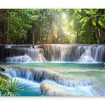 Wallpaper Photo Nature 300x210 cm / 119"x83" - Non-Woven Premium Art Print Fleece Wall Mural Decoration Poster Picture Design Modern - Landscape Waterfall Forest Trees Water River c-A-0006-a-b
