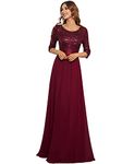 Ever-Pretty Women's Elegant 3/4 Sleeves Sequin Empire Waist A Line Chiffon Prom Dresses Burgundy 16UK