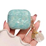 Compatible with Airpods 3rd Generation Case, PHOEACC Dream Luxury Airpod 3 Case Cute Protective Cover with Shell Pearl Keychain for Girls Teens Women (Turquoise Blue)