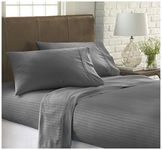Linen Market ienjoy Home Embossed 4 Piece Sheet Set, Queen, Stripe Gray