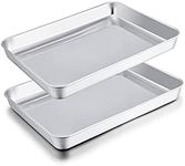 TeamFar Toaster Oven Pans, 9.3'' x 7'' x 1'' Stainless Steel Compact Toaster Oven Tray Ovenware, Healthy & Heavy Duty, Roll Edge & Mirror Finish, Easy Clean & Dishwasher Safe-2 PCS