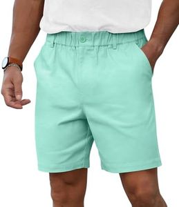 RQP Men's Classic-fit 7" Cotton Casual Shorts Elastic Waistband Daily Wear Walking Summer Outfit,Aqua XL