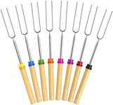 Marshmallow Roasting Sticks with Wooden Handle Extendable Forks Set of 8Pcs 32Inch Telescoping Smores Skewers for Hot Dog Campfire Camping Stove BBQ Tools