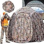 Bravex Portable Hunting Blind,Huge Interior,4-Person 150D Polyester Durable Hunting Tent for Deer & Turkey Hunting 84"x74"x78"H (Camouflage)