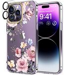 luolnh Compatible with iPhone 14 Pro Case with Flowers,for Girly Women,Shockproof Clear Floral Pattern Hard Back Cover for iPhone 14 Pro 6.1 inch 2022 -Diagonal Pink Bloom