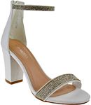 TOP Moda Gallery 45 Womens Chunky Heel Single Band Platform Rhinestone Dress Sandals White 5.5