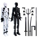 ( Assembly Completed ) T13 Action Figure 3D Printed Multi-Jointed Action Figures Lucky 13 Dummy13 Multi-Articular Robot Mechanical Doll with Stick Sword Hands Weapons Creative Gifts (Black+White)