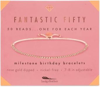 Lucky Feather 50th Birthday Gifts for Women Turning 50-14K Rose Gold Dipped Beads Bracelet on Adjustable Cord, 50th Birthday Jewelry Gift Ideas 50 Year Old Woman