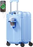 Krute Carry on Luggage PC+ABS Luggage with USB Port Cup Holder Hardside Suitcase TSA Lock Spinner Wheels 20 Inch (LightBlue)