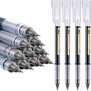 12 Piezas Bolígrafos de Bola, Tinta de Rápido Secado 0,5 mm Bolígrafo de Punta Extra Fina 0,5 mm Bolígrafos de Rollerball de Tinta Líquida (Tinta Negra)