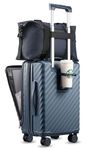 LUGGEX Carry On Luggage with Front Pocket and Cup Holder, Expandable PC Hard Shell Suitcases for Travelling 2 Piece (Blue, 20/Tote)