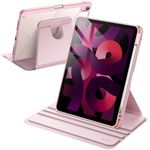 JETech Rotating Case for iPad Air 11-Inch M2 (2024), iPad Air 5/4 (2022/2020 5th/4th Generation 10.9-Inch), 360 Degree Rotation Protective Stand Cover Clear Back, Auto Wake/Sleep (Pink)