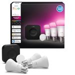 Philips Hue Starter Kit Bridge Pro + Smart Button + 3 A60 E27 Smart Bulbs, White and Colour Ambience, Smart Light Hub, Works with Apple Home, Amazon Alexa, Google Assistant, Samsung SmartThings