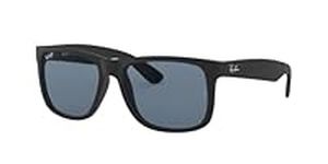 Ray-Ban RB4165 Justin Rectangular Sunglasses, Rubber Black/Polarized Dark Blue, 55 mm