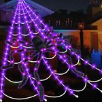 Halloween Decor 2024 Upgraded Spider Web Lights Outdoor, 350 Purple LEDS, 8 Modes, 23FT Giant Glowing Spider Web with 4.1Ft Huge Spider, Perfect Outdoor Yard Halloween Dceorations